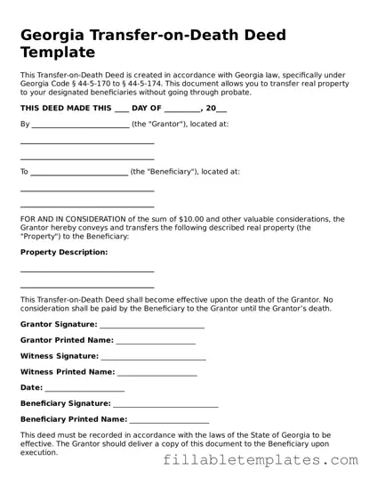 Printable Transfer-on-Death Deed Form for the State of Georgia