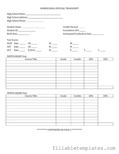 Official High School Transcript Template in PDF