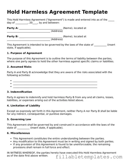 Printable Hold Harmless Agreement Form