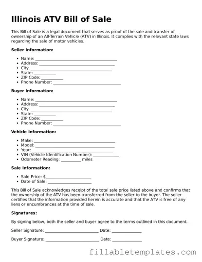 Printable ATV Bill of Sale Form for the State of Illinois