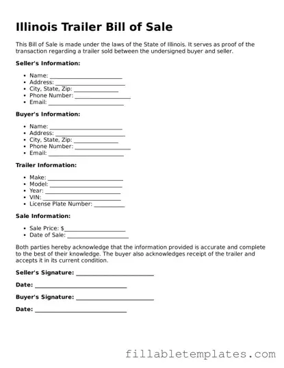 Printable Trailer Bill of Sale Form for the State of Illinois