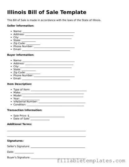 Printable Bill of Sale Form for the State of Illinois