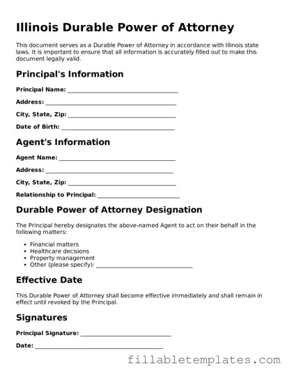 Printable Durable Power of Attorney Form for the State of Illinois