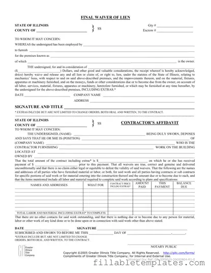 Official Illinois Final Waiver Of Lien Template in PDF