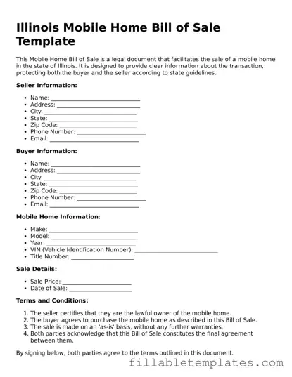 Printable Mobile Home Bill of Sale Form for the State of Illinois