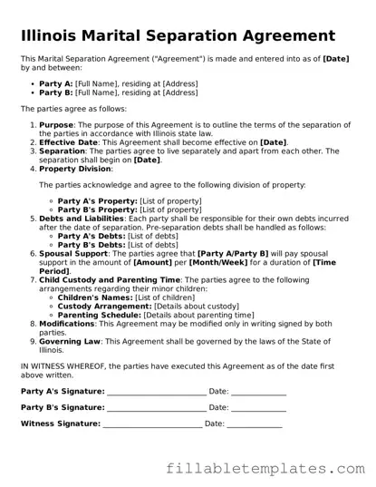 Printable Marital Separation Agreement Form for the State of Illinois