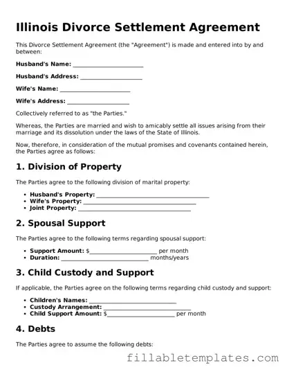 Printable Divorce Settlement Agreement Form for the State of Illinois