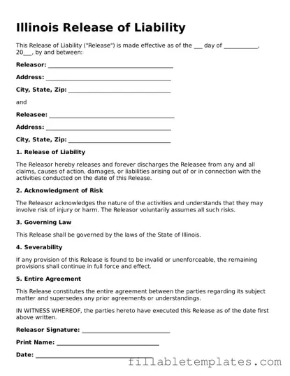 Printable Release of Liability Form for the State of Illinois