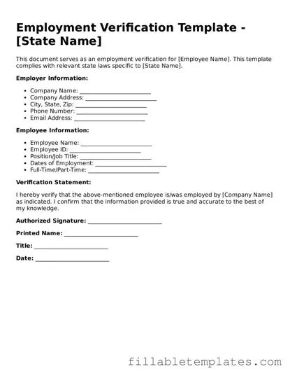 Printable Employment Verification Form