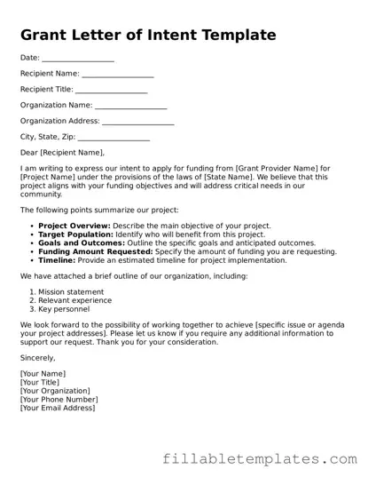 Printable Grant Letter of Intent Form