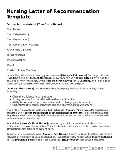 Printable Nursing Letter of Recommendation Form