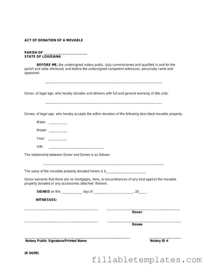 Official Louisiana act of donation Template in PDF