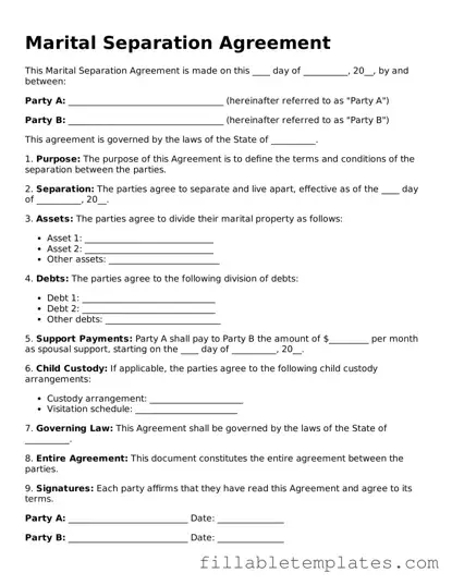 Printable Marital Separation Agreement Form