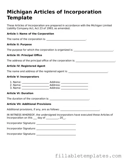 Printable Articles of Incorporation Form for the State of Michigan