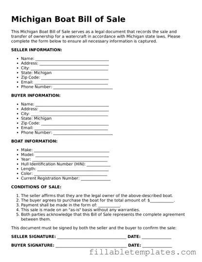 Printable Boat Bill of Sale Form for the State of Michigan