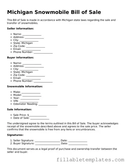 Printable Snowmobile Bill of Sale Form for the State of Michigan