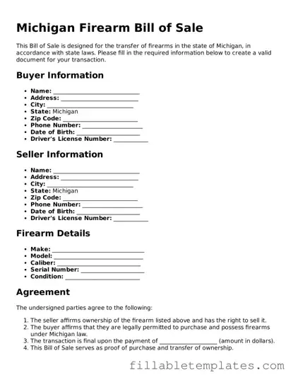 Printable Firearm Bill of Sale Form for the State of Michigan