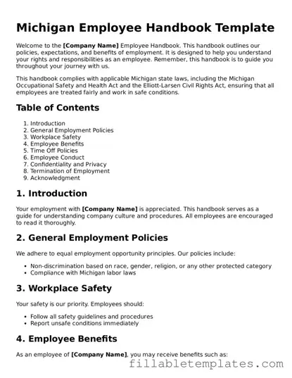 Printable Employee Handbook Form for the State of Michigan