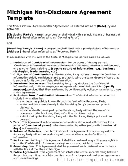 Printable Non-disclosure Agreement Form for the State of Michigan
