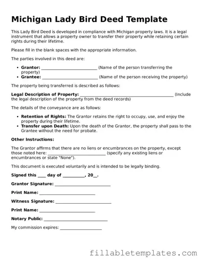 Printable Lady Bird Deed Form for the State of Michigan