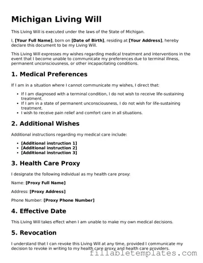 Printable Living Will Form for the State of Michigan