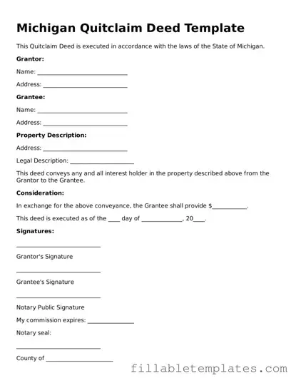 Printable Quitclaim Deed Form for the State of Michigan