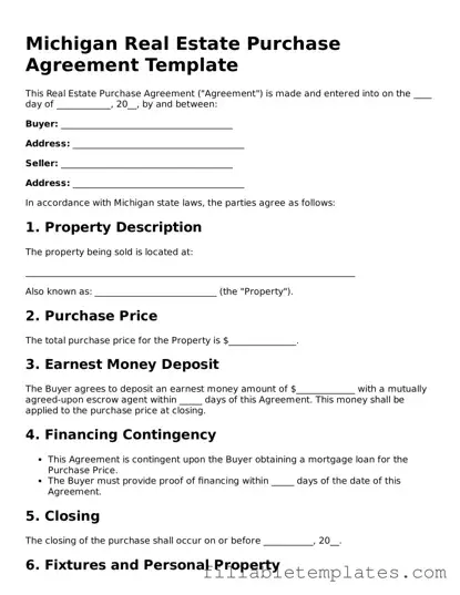 Printable Real Estate Purchase Agreement Form for the State of Michigan