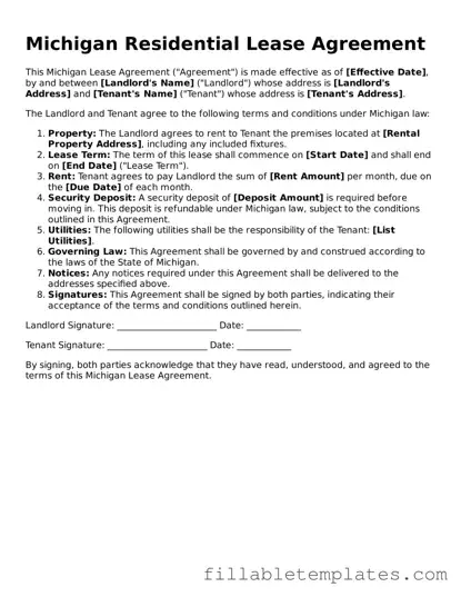 Printable Lease Agreement Form for the State of Michigan