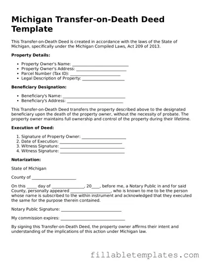 Printable Transfer-on-Death Deed Form for the State of Michigan