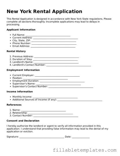 Printable Rental Application Form for the State of New York