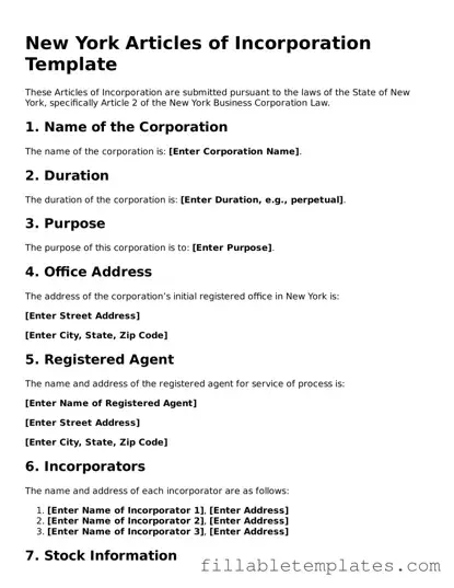 Printable Articles of Incorporation Form for the State of New York