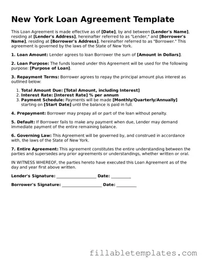 Printable Loan Agreement Form for the State of New York