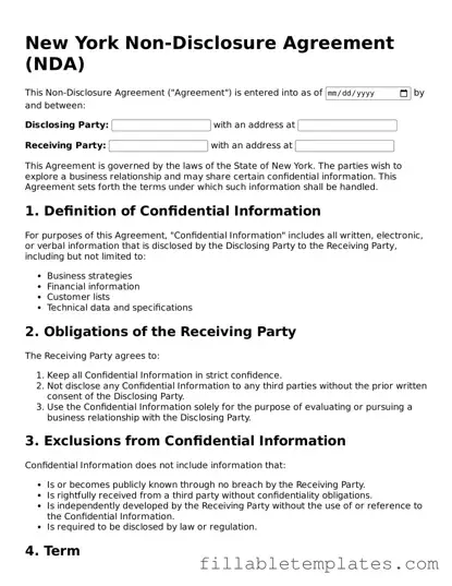 Printable Non-disclosure Agreement Form for the State of New York