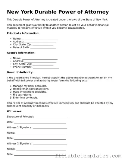 Printable Durable Power of Attorney Form for the State of New York