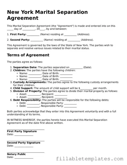 Printable Marital Separation Agreement Form for the State of New York