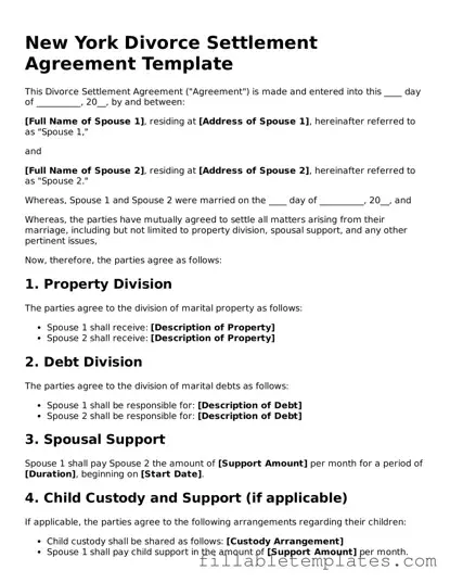 Printable Divorce Settlement Agreement Form for the State of New York
