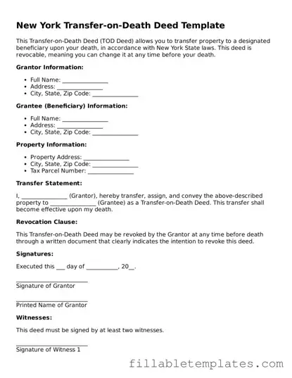 Printable Transfer-on-Death Deed Form for the State of New York
