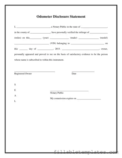 Official Notarized Odometer Statement Template in PDF