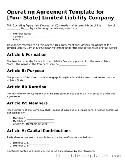 Printable Operating Agreement Form