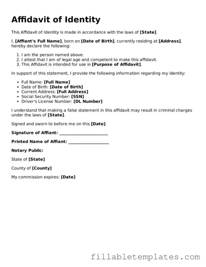 Printable Affidavit of Identity Form