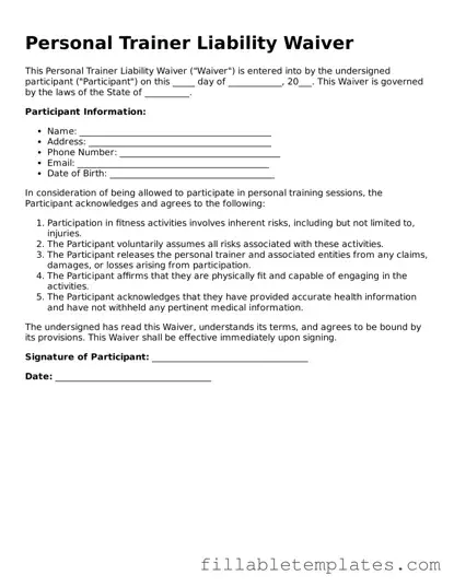 Printable Personal Trainer Liability Waiver Form