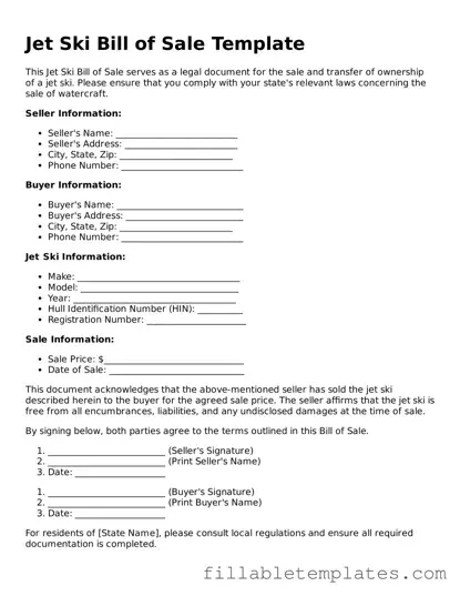 Printable Jet Ski Bill of Sale Form