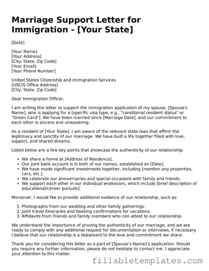 Printable Marriage Support Letter for Immigration Form