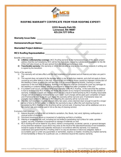 Official Roofing Warranty Certificate Template in PDF