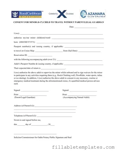 Official Royal Caribbean Parental Consent Template in PDF