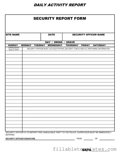 Official Security Guard Daily Report Sample Template in PDF