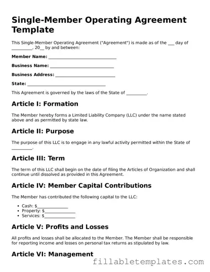 Printable Single-Member Operating Agreement Form