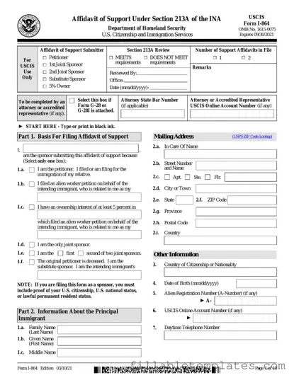 Official USCIS I-864 Template in PDF