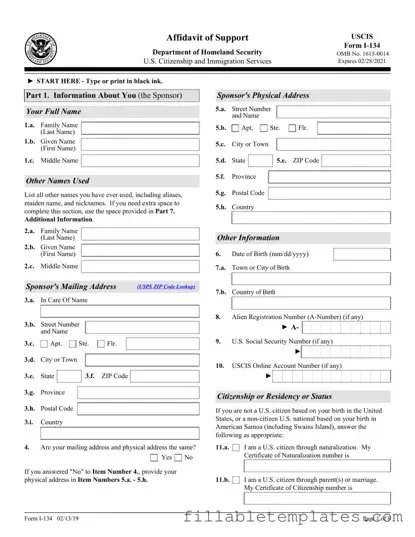Official USCIS I-134 Template in PDF