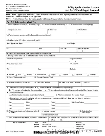 Official USCIS I-589 Template in PDF